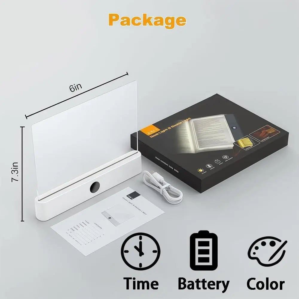Smart LED Reading Light, Book Lamp Box, Rechargeable Transparent LED Flat Reading Light, with Timer, Doodle Desktop Study Light, the Dream Light for Quiet Readers.